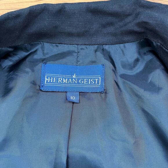 Herman Geist Linen Blazer Jacket Sz10 Black Hidden Buttons Closure Professional - Picture 10 of 11